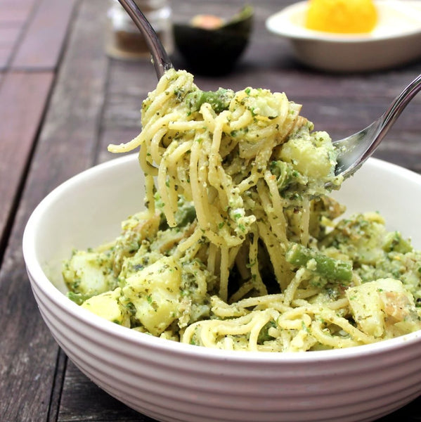 Pasta with green Avocado basil Pesto